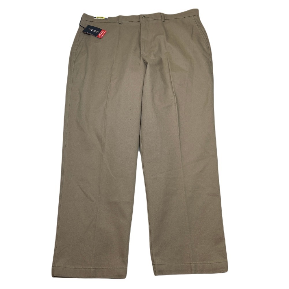 Roundtree & Yorke Twill Pants Mens 40x30 Tan‎ Flat Front Wrinkle Resistant NEW